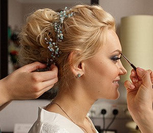 Bride having her makeup done