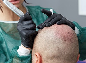 Patient receiving scalp micropigmentation